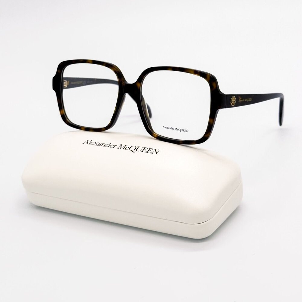 NEW ALEXANDER MCQUEEN EYEGLASSES AM0286O 002 SQUARE HAVANA WOMEN EYEWEAR